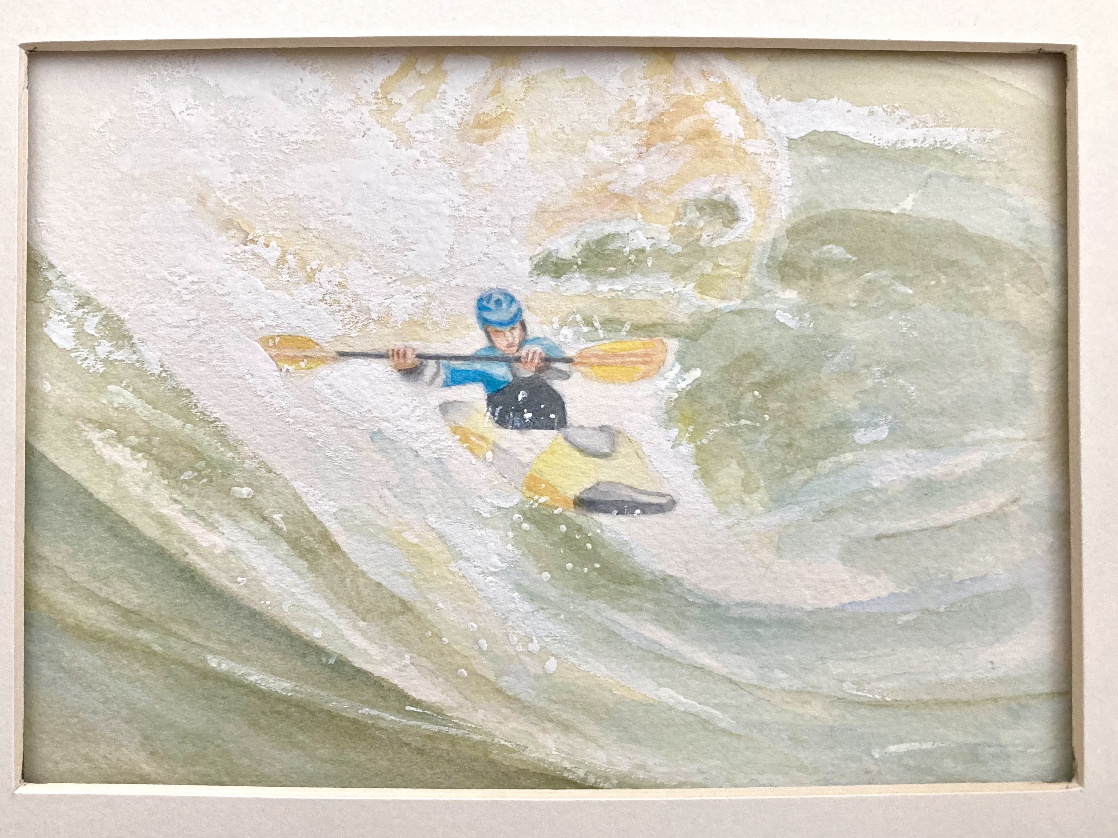 Watercolor painting of a man wind surfing